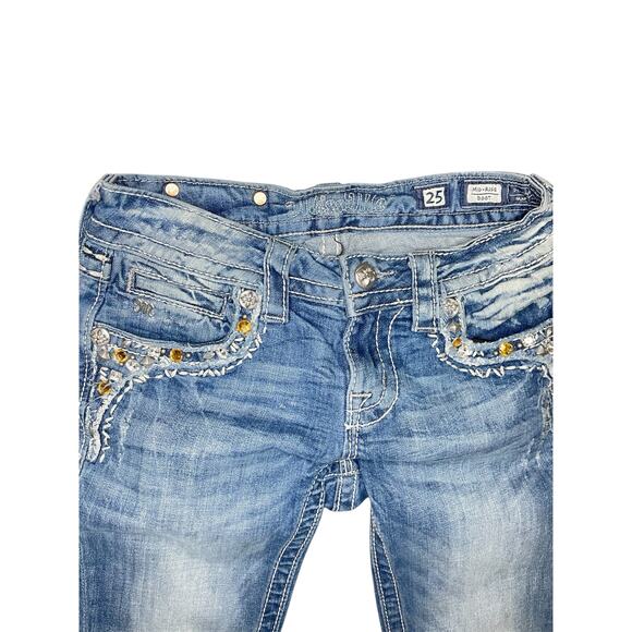 Miss Me blue low-rise flare jeans with rhinestone embellishments size 25 - Picture 6 of 7